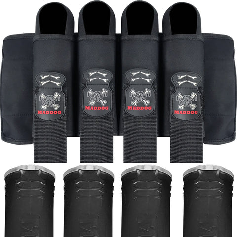 Maddog 4 Pod Vertical Paintball Harness Pod Pack w/ (4) 150 Round BONES Paintball Pods