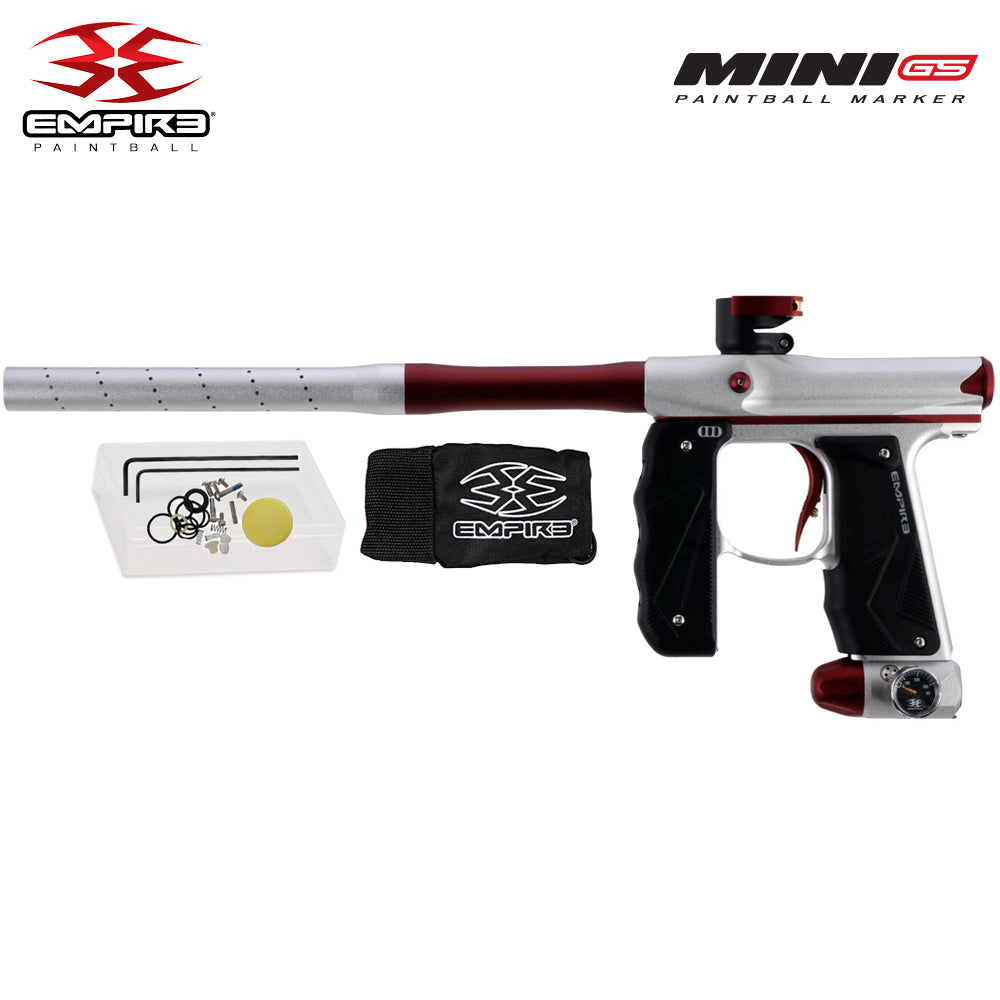 Empire Mini GS Electronic Paintball Gun .68 Caliber - Full Auto - Dust Silver / Red 2-pc Barrel