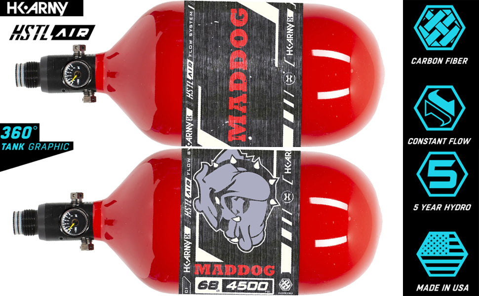 CLEARANCE Maddog HK Army HSTL 68/4500 Carbon Fiber HPA Compressed Air Paintball Tank Bottle System - Standard Reg | RED