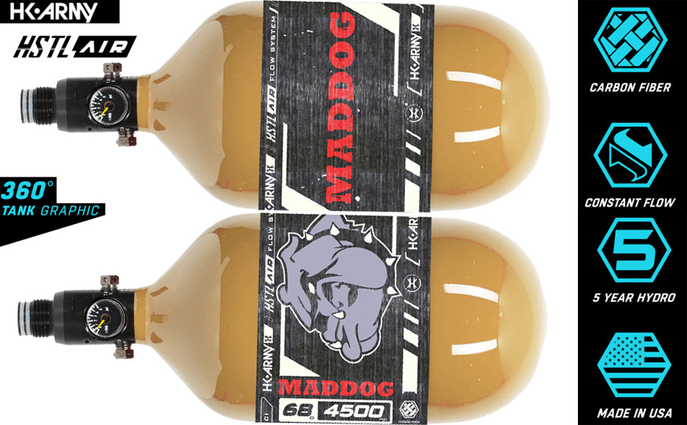 Maddog HK Army HSTL 68/4500 Carbon Fiber HPA Compressed Air Paintball Tank Bottle System - Standard Reg