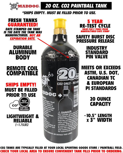 Maddog 20 Oz Aluminum Paintball Tank Co2 Bottle - PaintballDeals.com