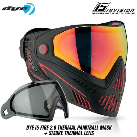 Dye I5 Thermal Paintball Mask Goggles with GSR Pro Strap - Fire 2.0 Black / Red - PaintballDeals.com