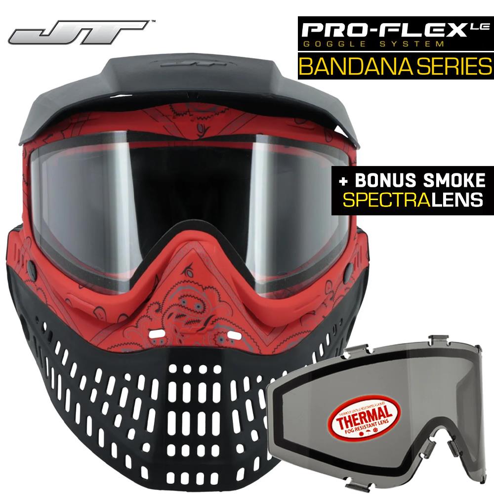 JT Proflex Thermal Anti-Fog Paintball Mask Goggles - LE Bandana Red w/