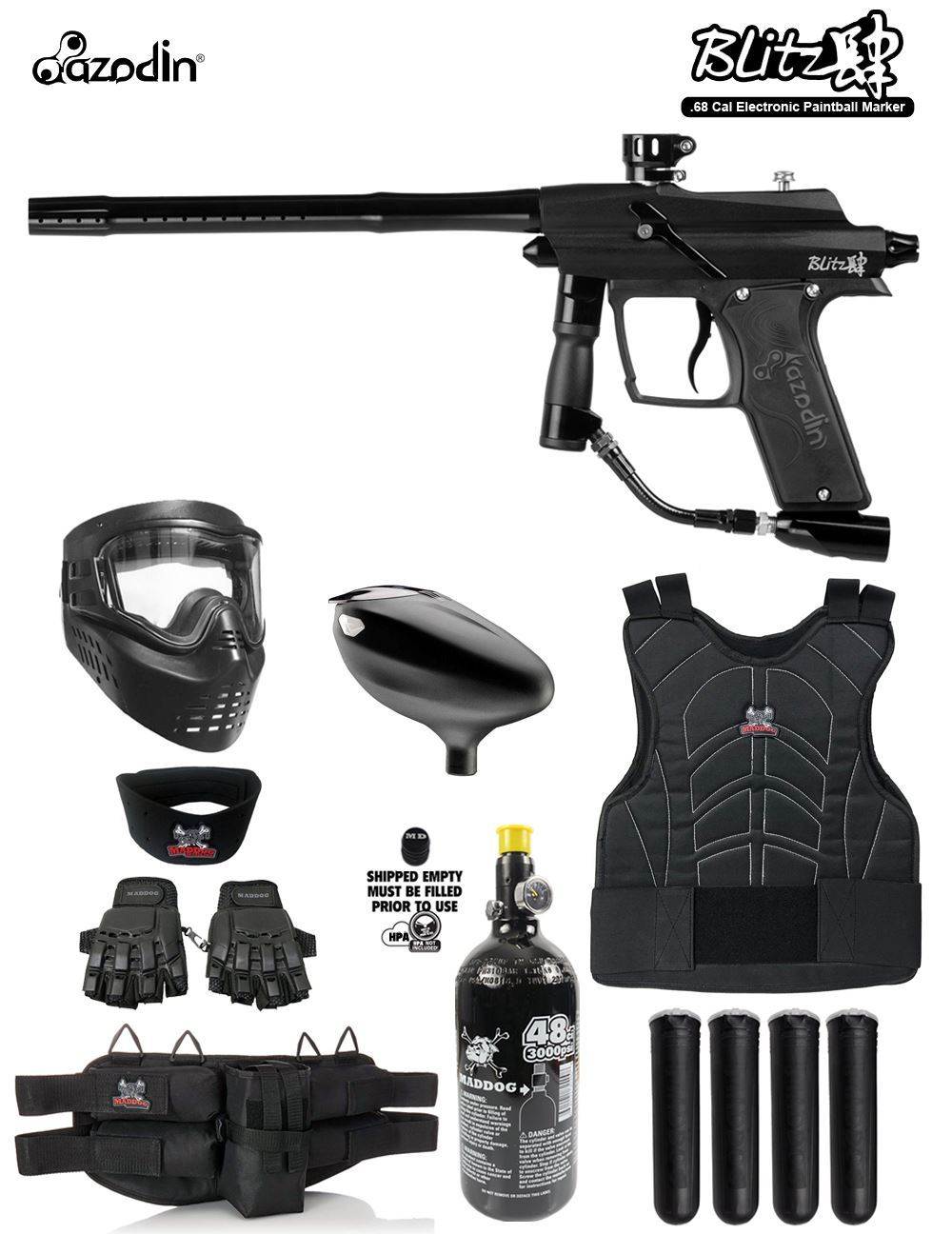 Maddog Azodin Blitz 4 Protective HPA Paintball Gun Starter Package From