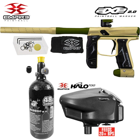 Empire Axe 2.0  Electronic Full Auto Paintball Gun Starter Package w/ 48/3000 Compressed Air HPA Paintball Tank & Empire Halo Too Electronic Paintball Loader
