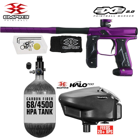 Empire Axe 2.0  Electronic Full Auto Paintball Gun Starter Package w/ 68/4500 Carbon Fiber Compressed Air HPA Paintball Tank & Empire Halo Too Electronic Paintball Loader