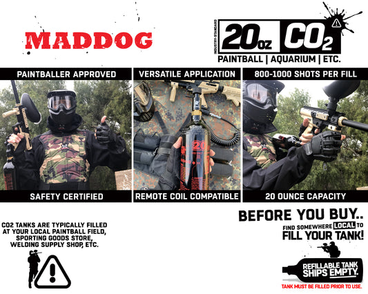 CLEARANCE Maddog 20 Oz Aluminum Paintball Tank Co2 Bottle | 2021 Hydro | Used BUT Not Abused