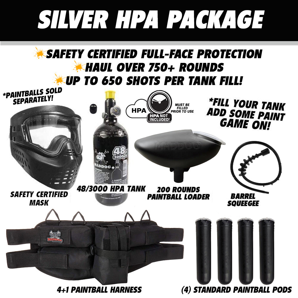 Maddog Tippmann Stormer Silver HPA Paintball Gun Marker Starter Package