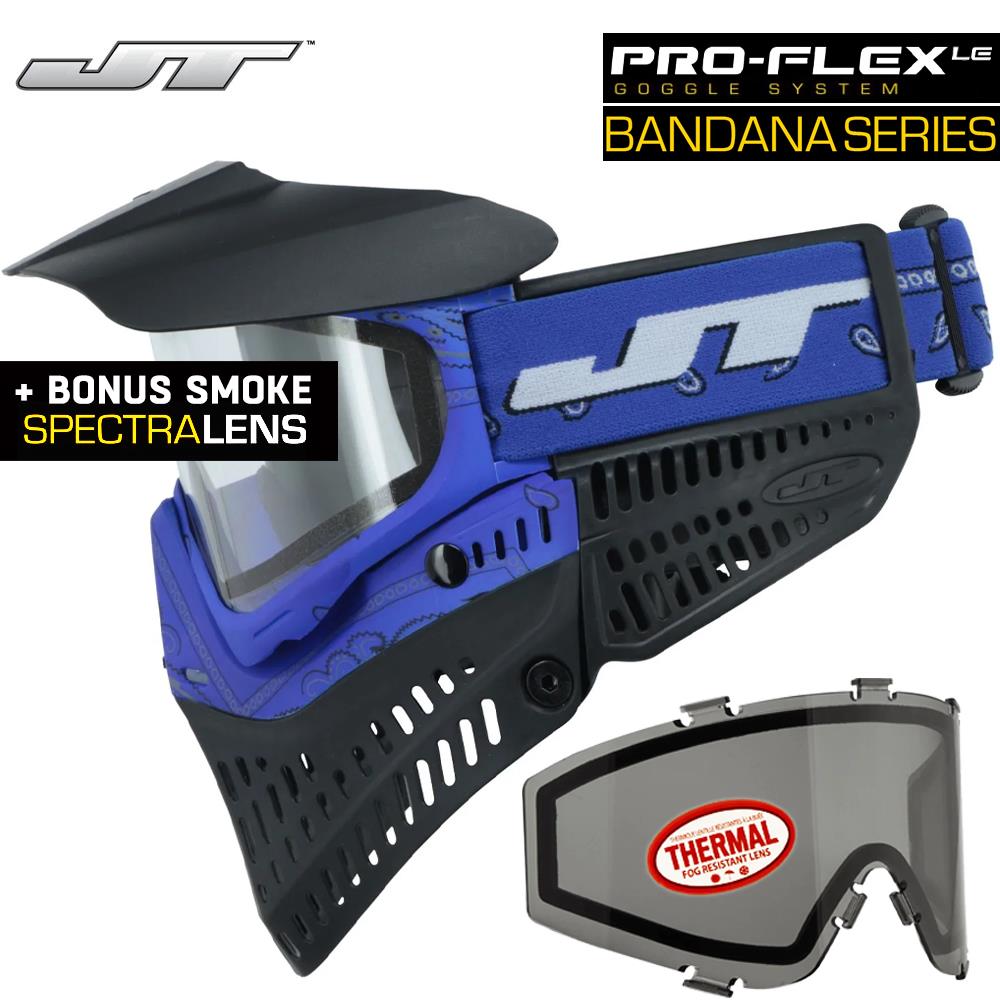 CLEARANCE JT Proflex Thermal Anti-Fog Paintball Mask Goggles - LE Bandana Blue w/ Clear & Smoke Lenses