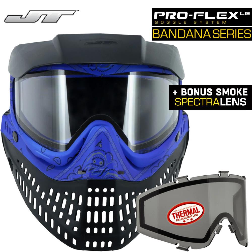 CLEARANCE JT Proflex Thermal Anti-Fog Paintball Mask Goggles - LE Bandana Blue w/ Clear & Smoke Lenses