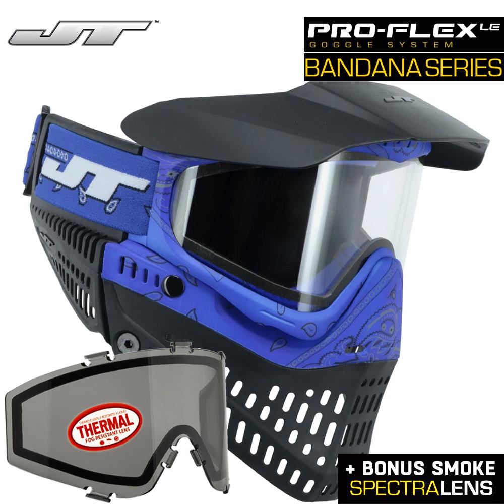 CLEARANCE JT Proflex Thermal Anti-Fog Paintball Mask Goggles - LE Bandana Blue w/ Clear & Smoke Lenses