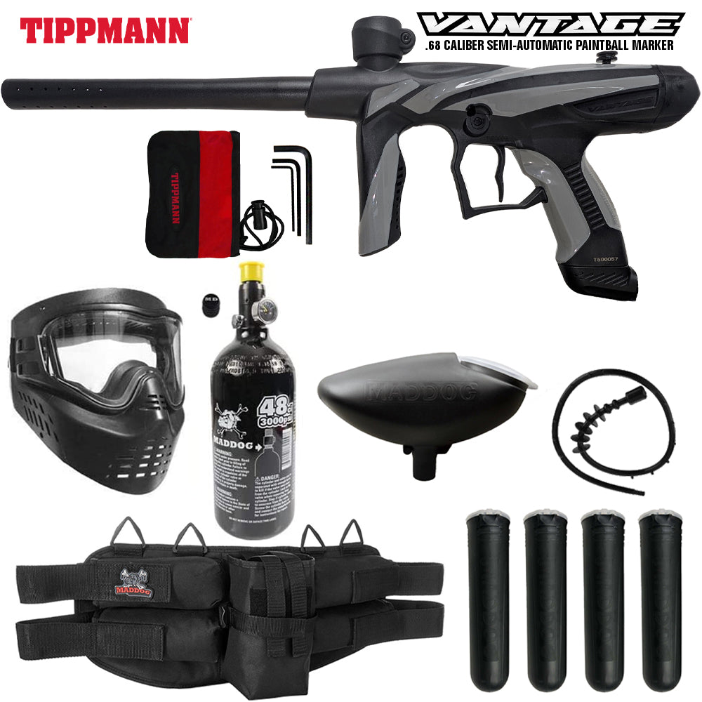 Tippmann Vantage .68 Caliber Semi-Automatic Silver HPA Paintball Gun Package