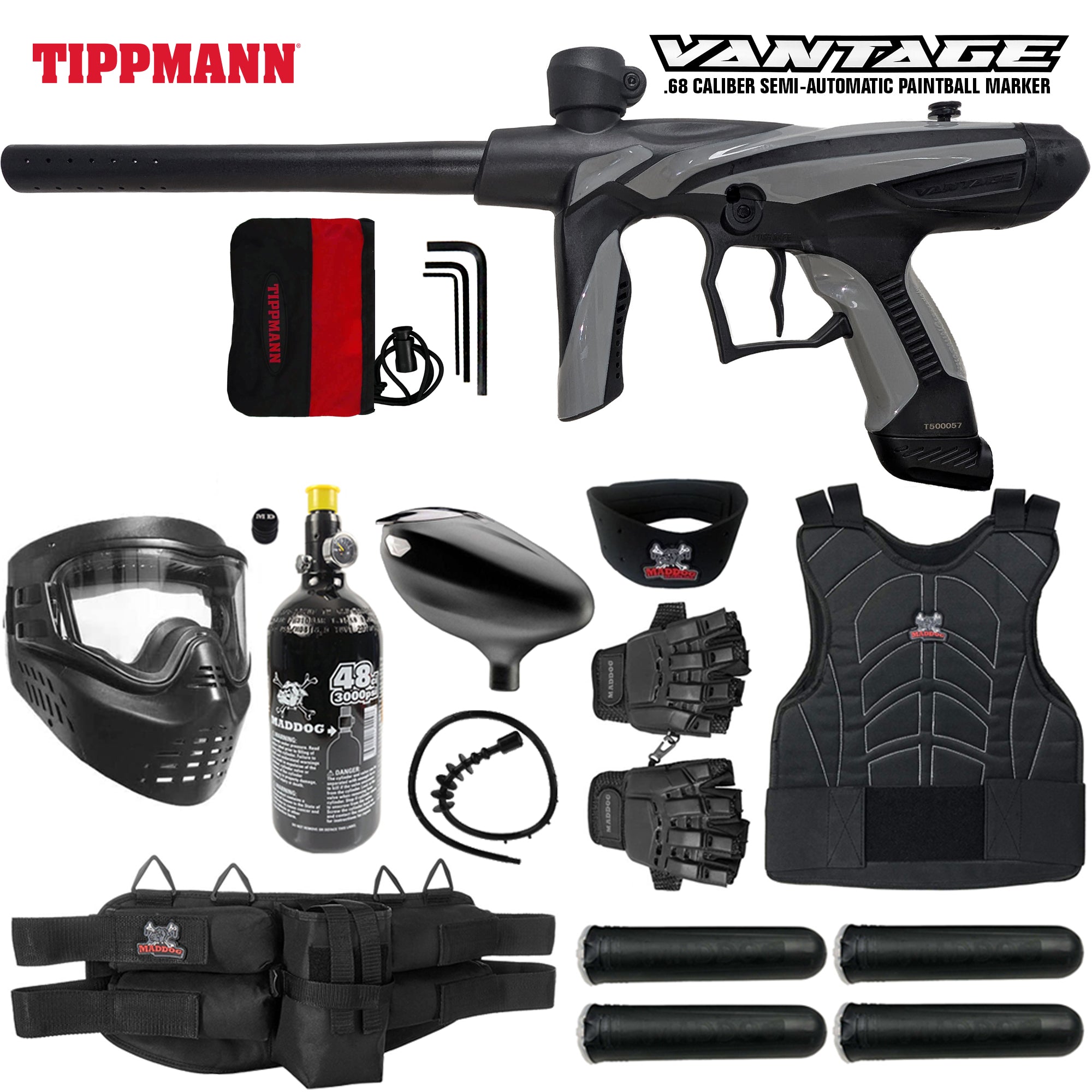 Tippmann Vantage .68 Caliber Semi-Automatic Protective HPA Paintball Gun Starter Package