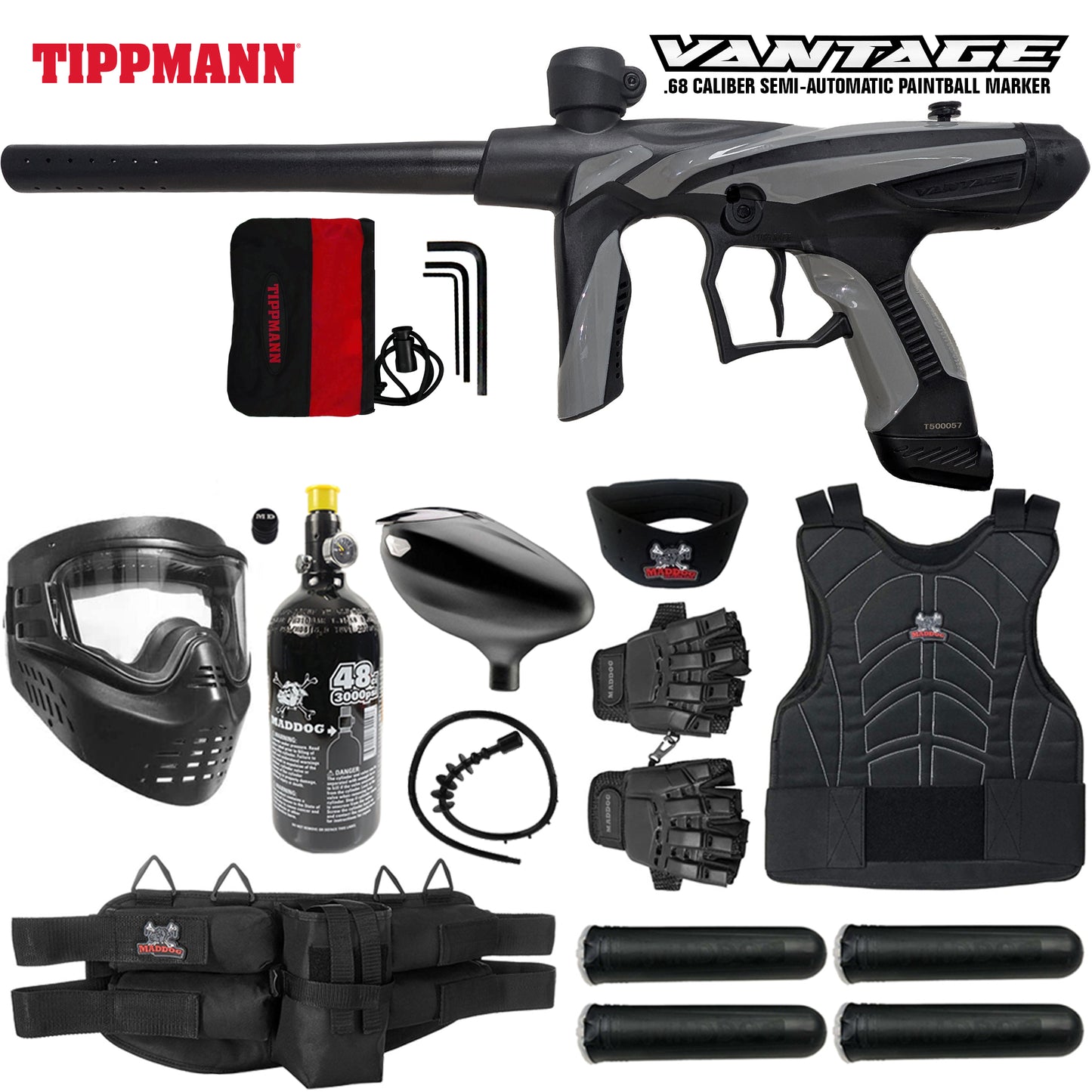 Tippmann Vantage .68 Caliber Semi-Automatic Protective HPA Paintball Gun Starter Package