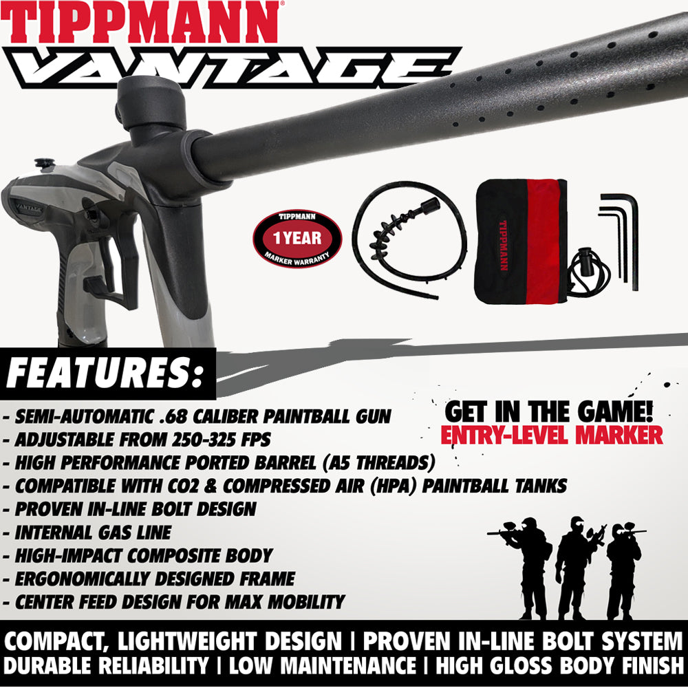 Tippmann Vantage .68 Caliber Semi-Automatic Protective HPA Paintball Gun Starter Package