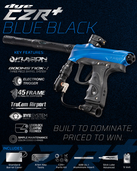 Dye CZR+ .68 Caliber Full Auto Electronic Paintball Gun Marker - Blue / Black Dust