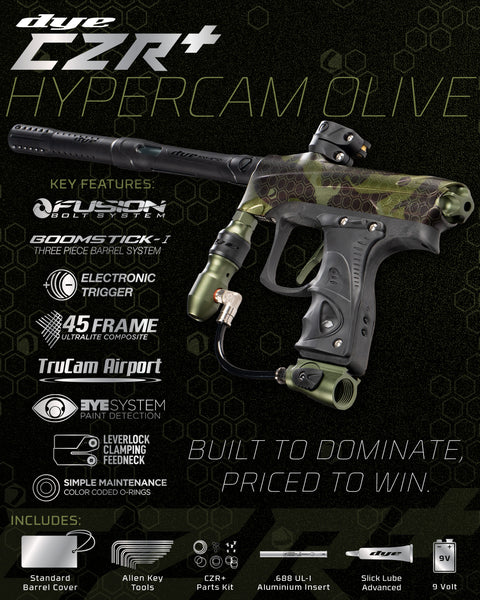 Dye CZR+ .68 Caliber Full Auto Electronic Paintball Gun Marker - PGA HyperCam Olive Dust