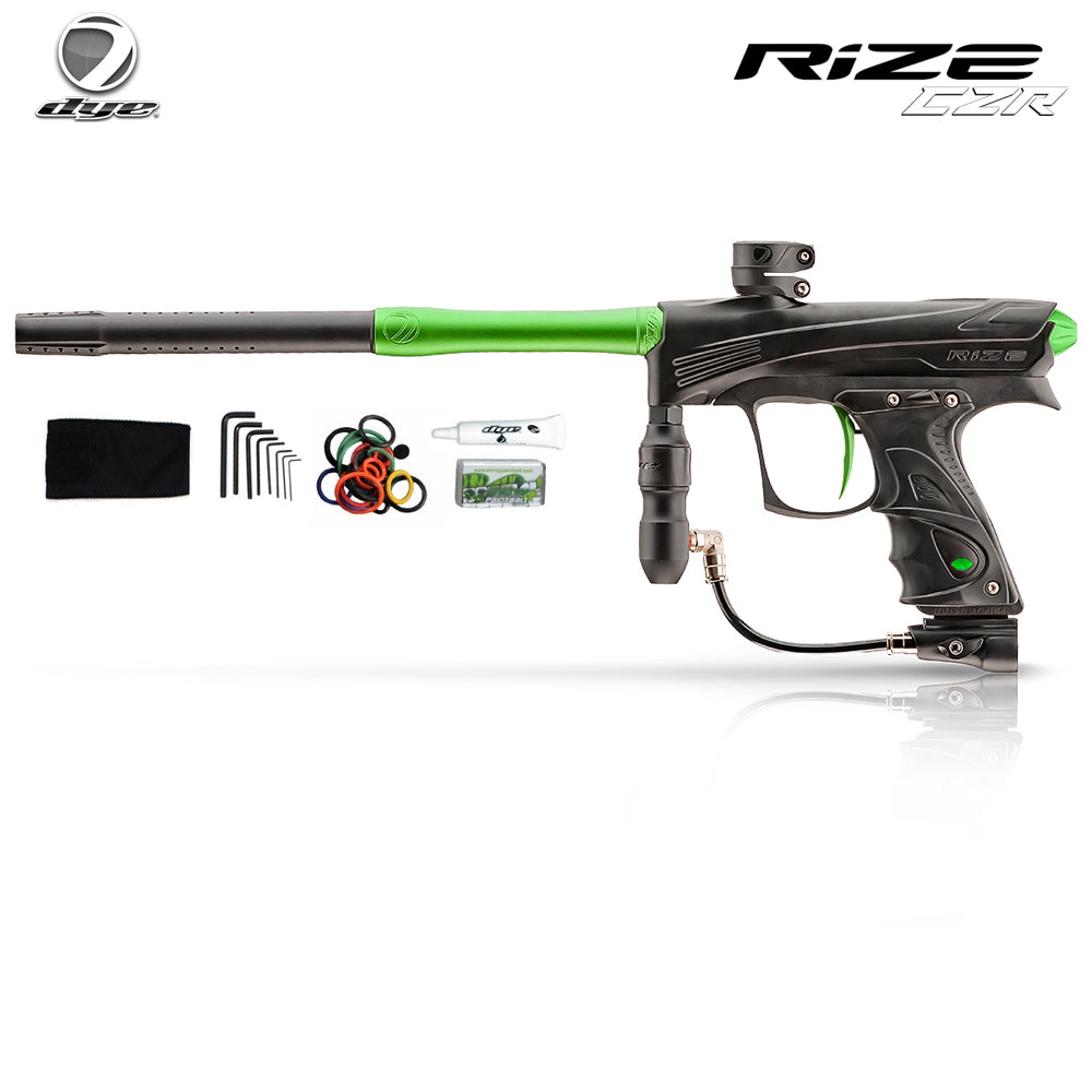 Dye Rize CZR Full Auto Paintball Gun Marker w/ 48/3000 HPA Tank, Empire Halo Too Loader, Empire Helix Thermal Mask, Neck Protector, 4+3 Harness & (4) Pods Starter Package