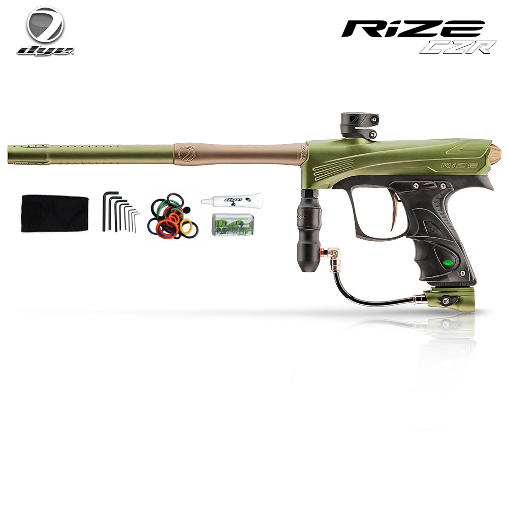 Dye Rize CZR Full Auto Paintball Gun Marker w/ 48/3000 HPA Tank, Empire Halo Too Loader, Empire Helix Thermal Mask, Neck Protector, 4+3 Harness & (4) Pods Starter Package