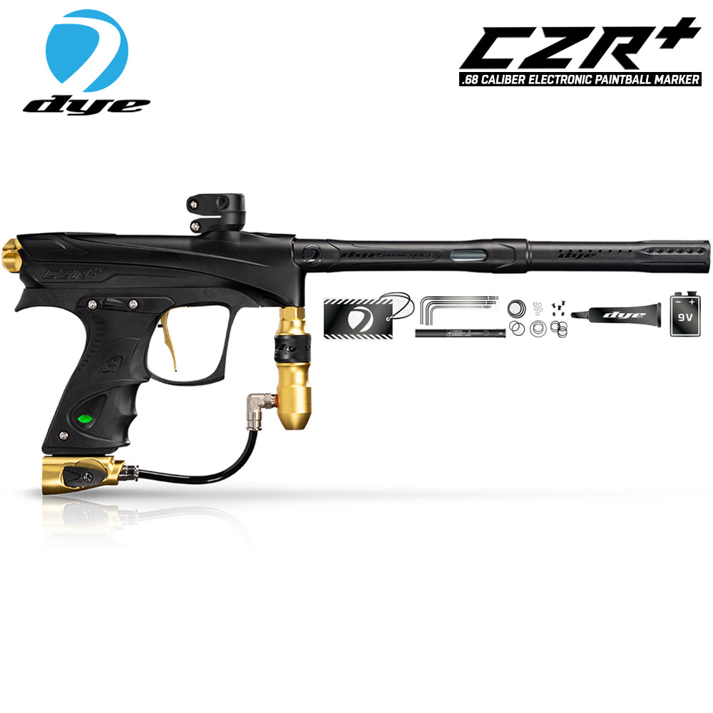Maddog DYE CZR+ .68 Cal Full Auto Electronic Paintball Gun Marker Elite Starter Package | Thermal Anti-Fog Paintball Mask, HPA Tank, Empire Halo Too Loader, Neck Protector, Pro Harness & Paintball Pods
