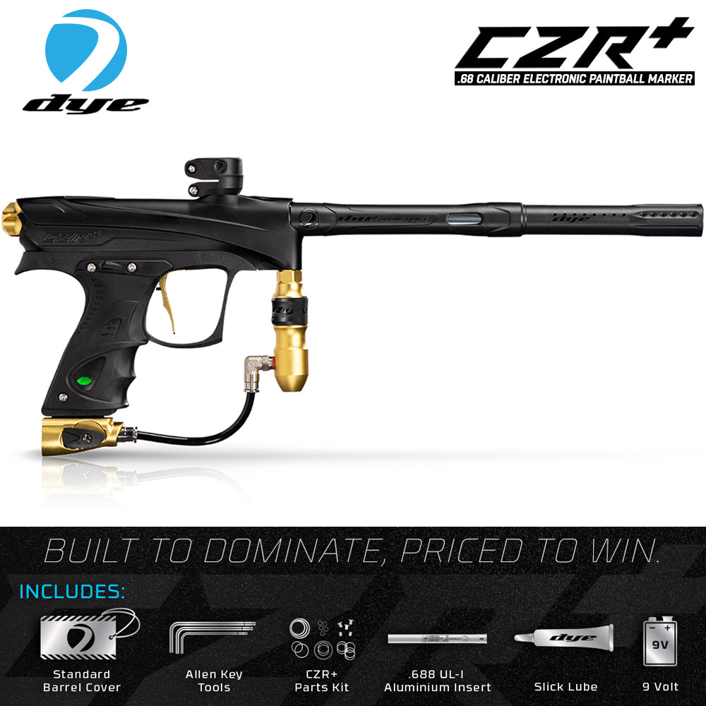 Dye CZR+ .68 Caliber Full Auto Electronic Paintball Gun Marker - Black / Gold Dust