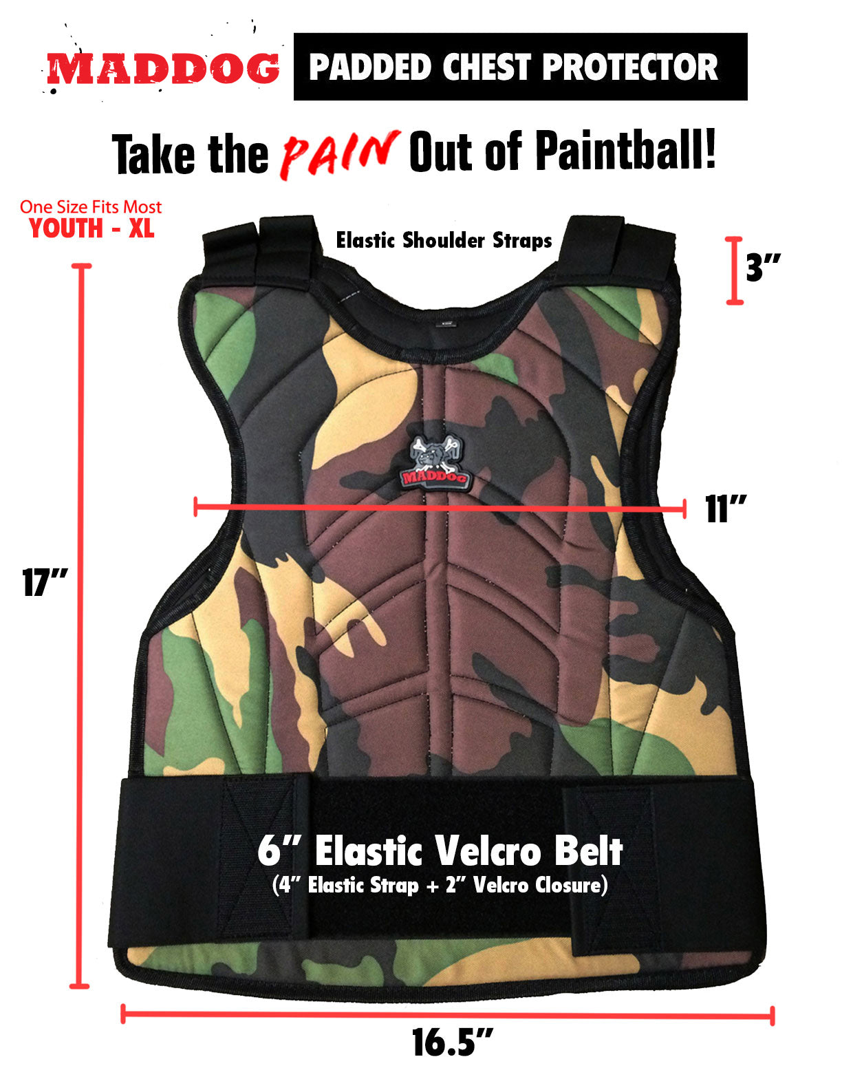 CLEARANCE Maddog Paintball Protective Combo - Tactical Half-Finger Gloves, Padded Chest Protector, & Neoprene Neck Protector - Black or Camo