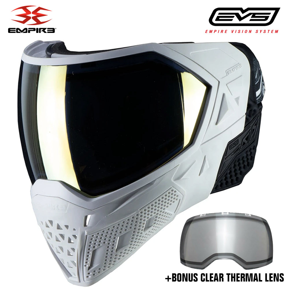 CLEARANCE Empire EVS Thermal Paintball Mask Goggles + BONUS CLEAR THERMAL LENS - White/White Gold