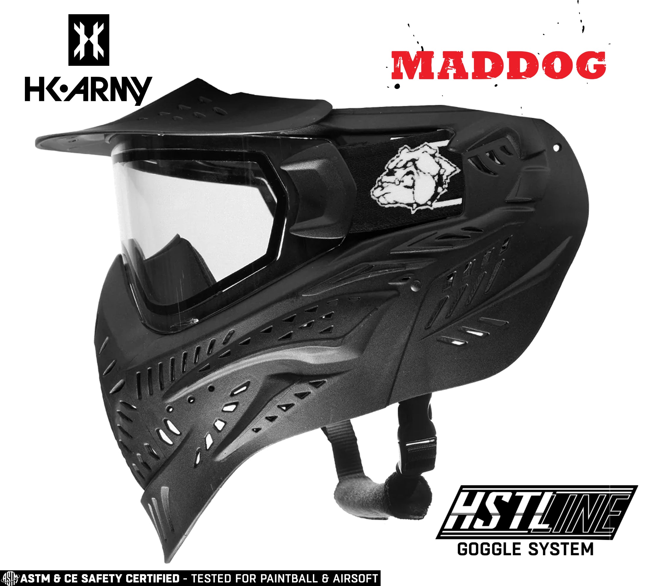 Maddog HK Army HSTL Goggle Paintball Airsoft Mask with Anti Fog Thermal Lens - Black w/ Clear Lens