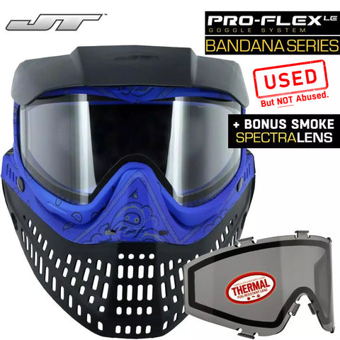 CLEARANCE JT Proflex Thermal Anti-Fog Paintball Mask Goggles - LE Bandana Blue w/ Clear & Smoke Lenses