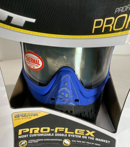 CLEARANCE JT Proflex Thermal Anti-Fog Paintball Mask Goggles - LE Bandana Blue w/ Clear & Smoke Lenses
