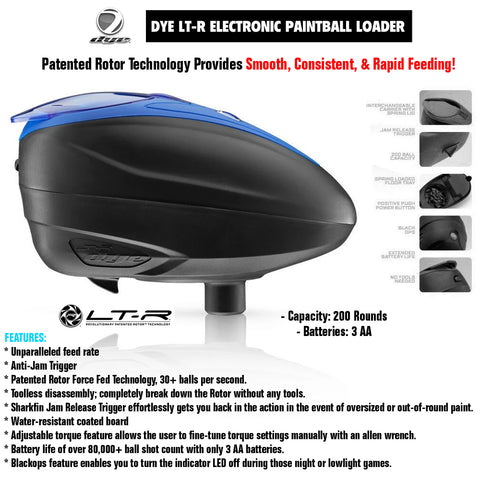 CLEARANCE - Dye LT-R Electronic Paintball Loader - Black / Blue - OPEN BOX