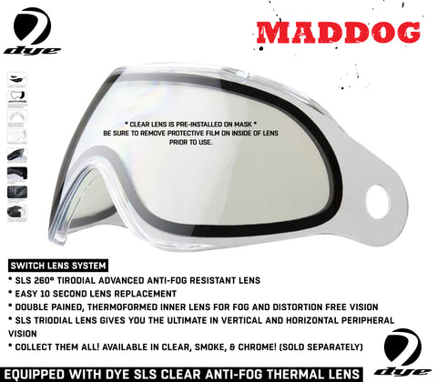 Maddog Dye SE Special Edition Thermal Anti-Fog Paintball Mask Goggle | Smoke - Clear - Mirror