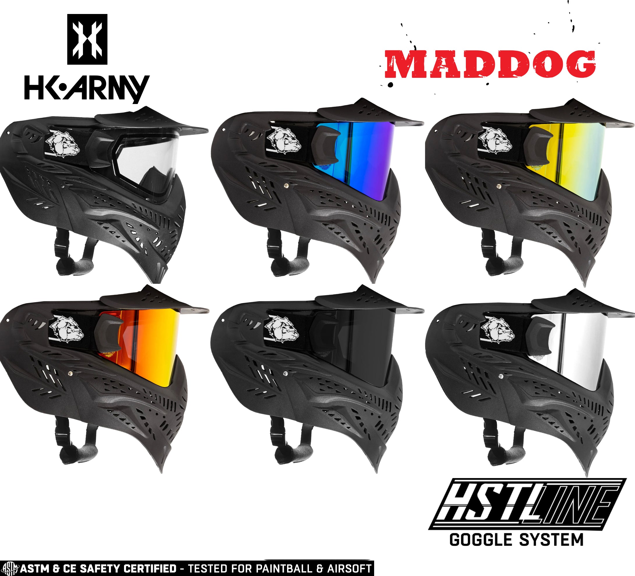 Maddog HK Army HSTL Goggle Paintball Airsoft Mask with Anti Fog Thermal Lens | CLEAR SMOKE FIRE ICE GOLD CHROME