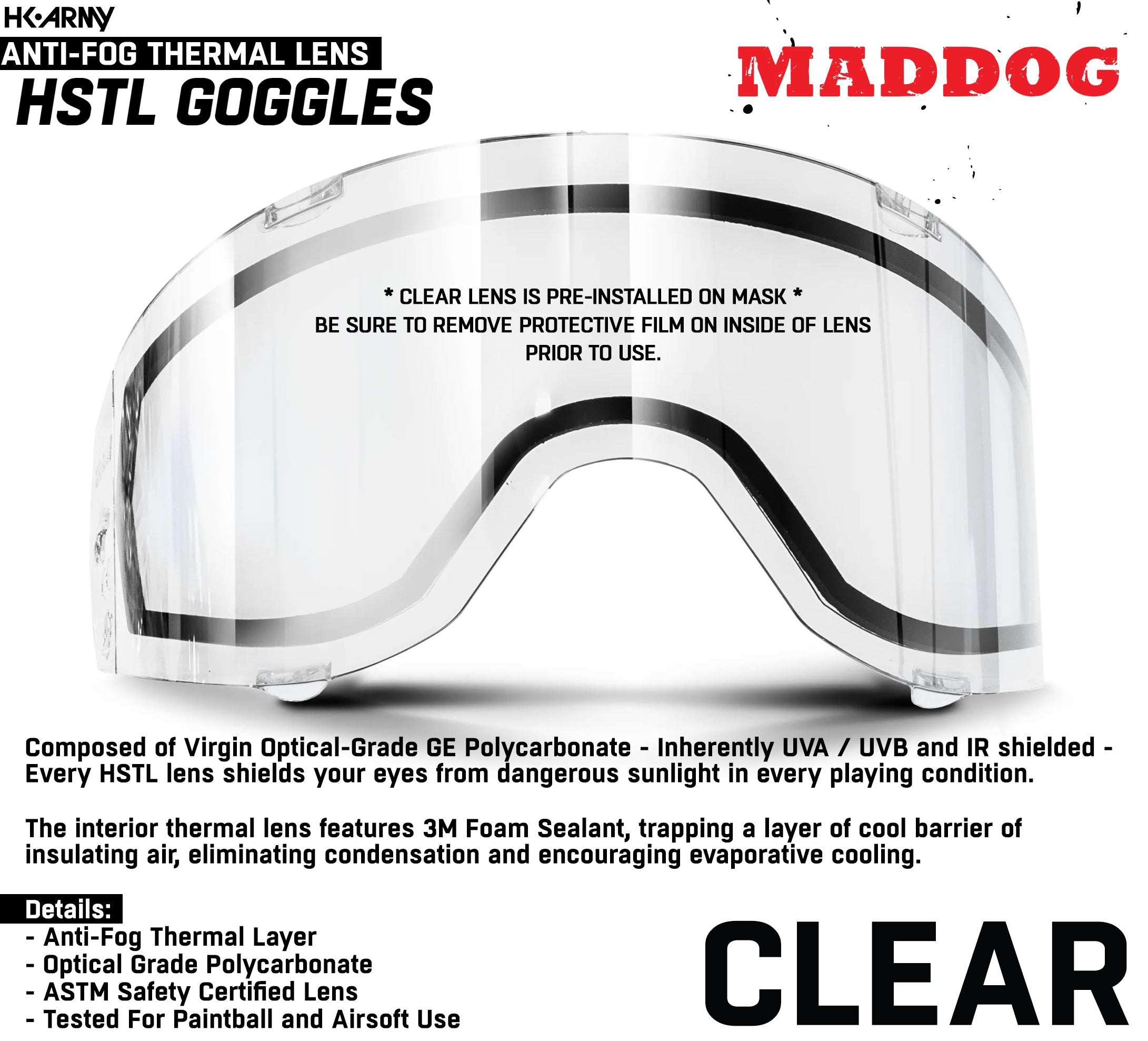 CLEARANCE Maddog HK Army HSTL Goggle Paintball Airsoft Mask with Anti Fog Thermal Lens | CLEAR SMOKE FIRE ICE GOLD CHROME | USED