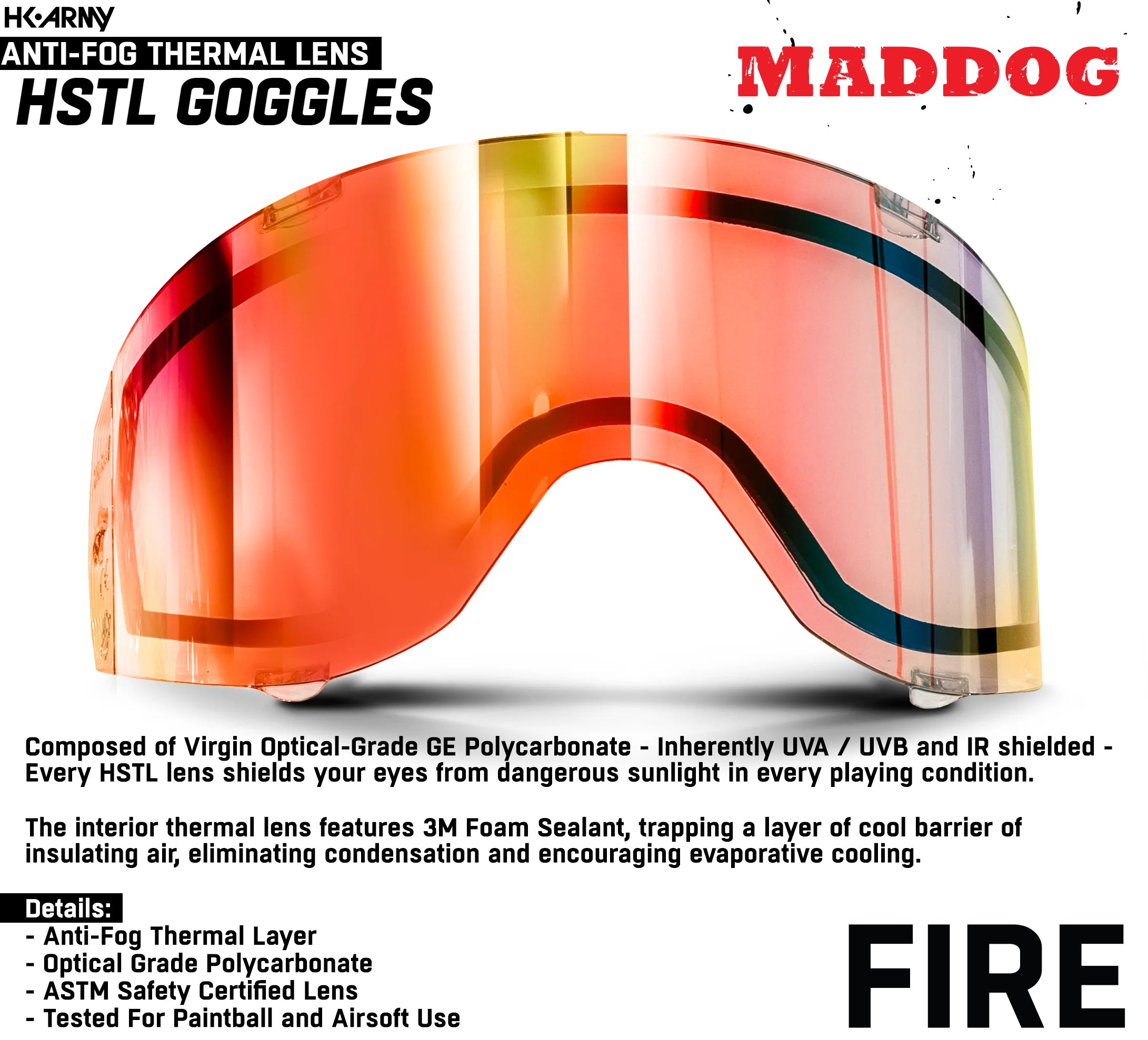 CLEARANCE Maddog HK Army HSTL Goggle Paintball Airsoft Mask with Anti Fog Thermal Lens | CLEAR SMOKE FIRE ICE GOLD CHROME | USED
