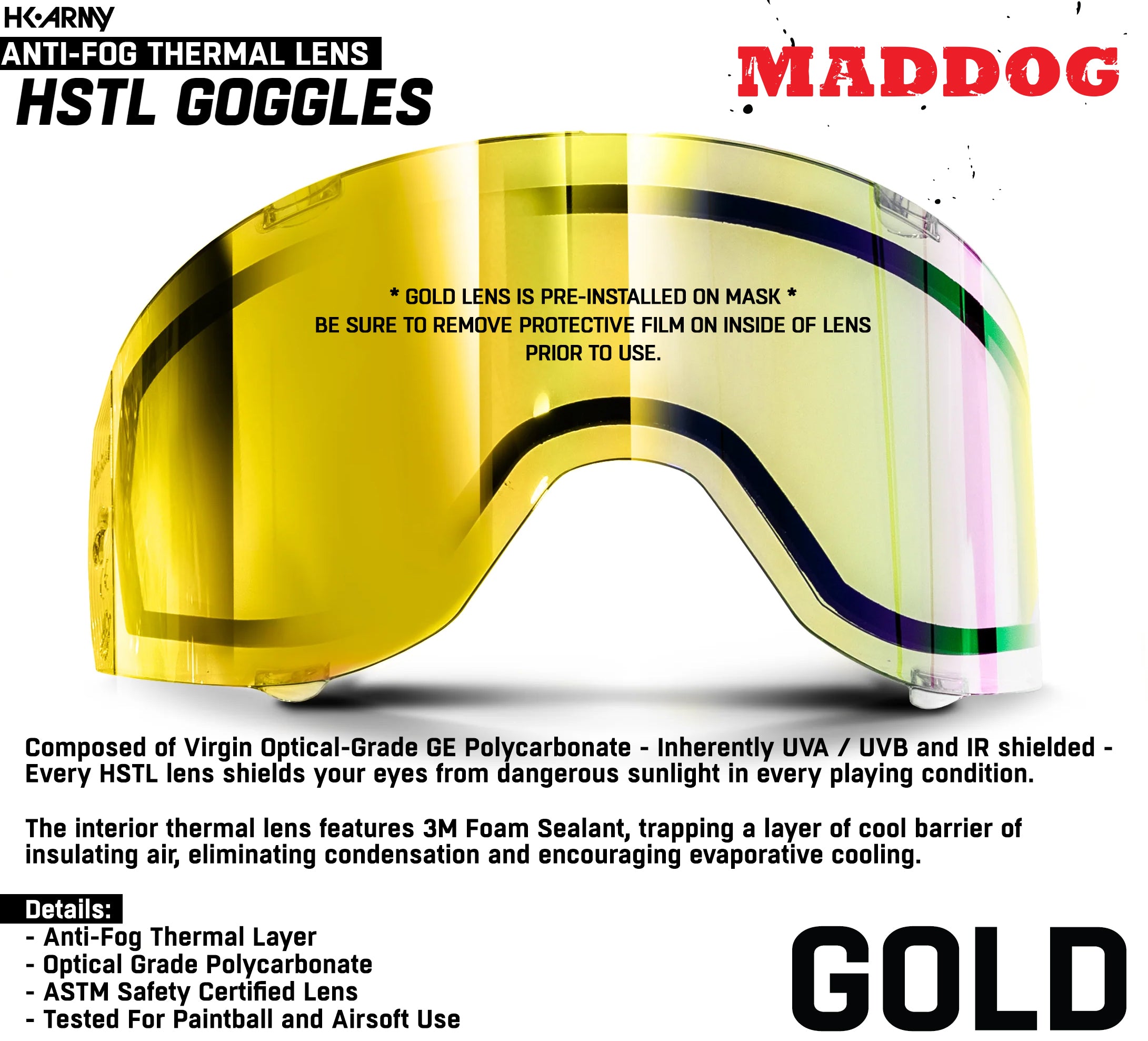 CLEARANCE Maddog HK Army HSTL Goggle Paintball Airsoft Mask with Anti Fog Thermal Lens | CLEAR SMOKE FIRE ICE GOLD CHROME | USED
