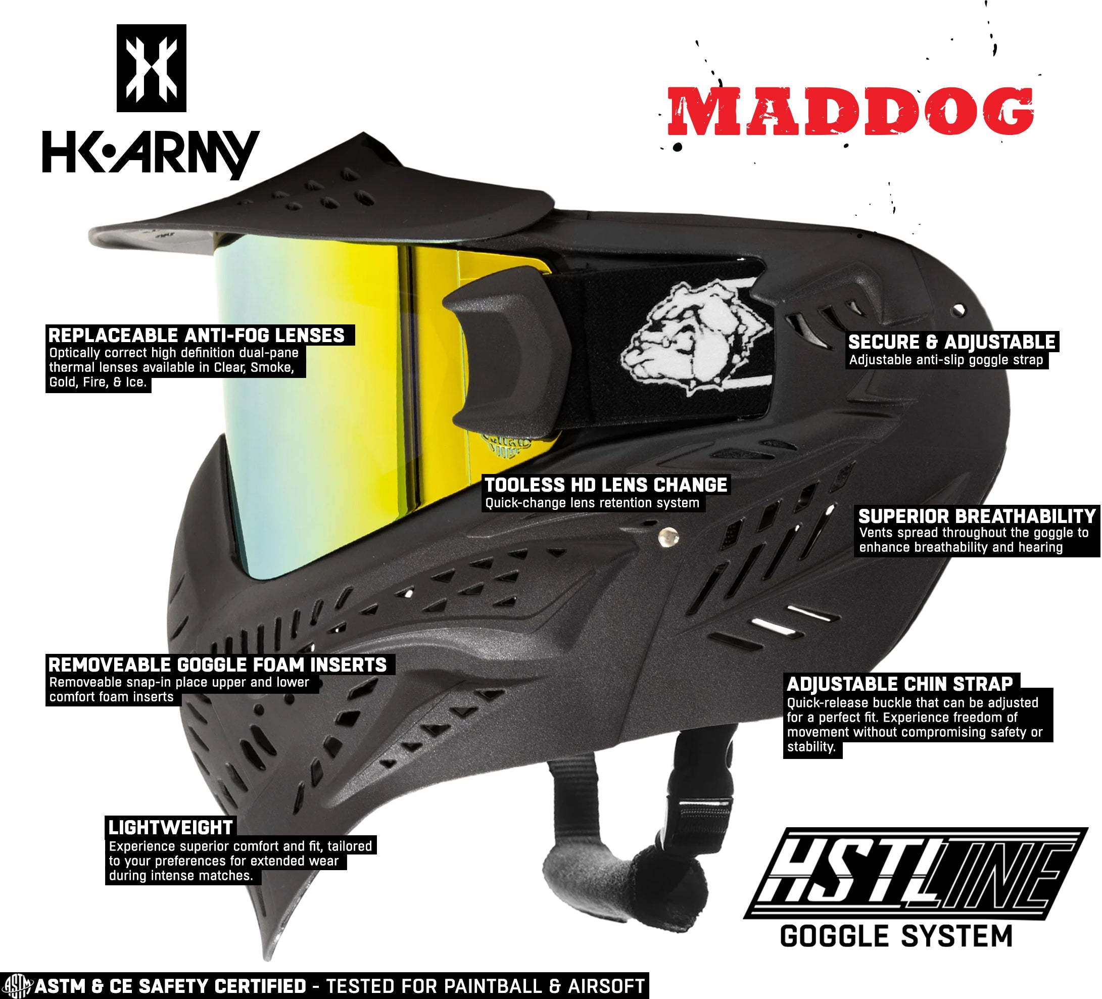 CLEARANCE Maddog HK Army HSTL Goggle Paintball Airsoft Mask with Anti Fog Thermal Lens | CLEAR SMOKE FIRE ICE GOLD CHROME | USED