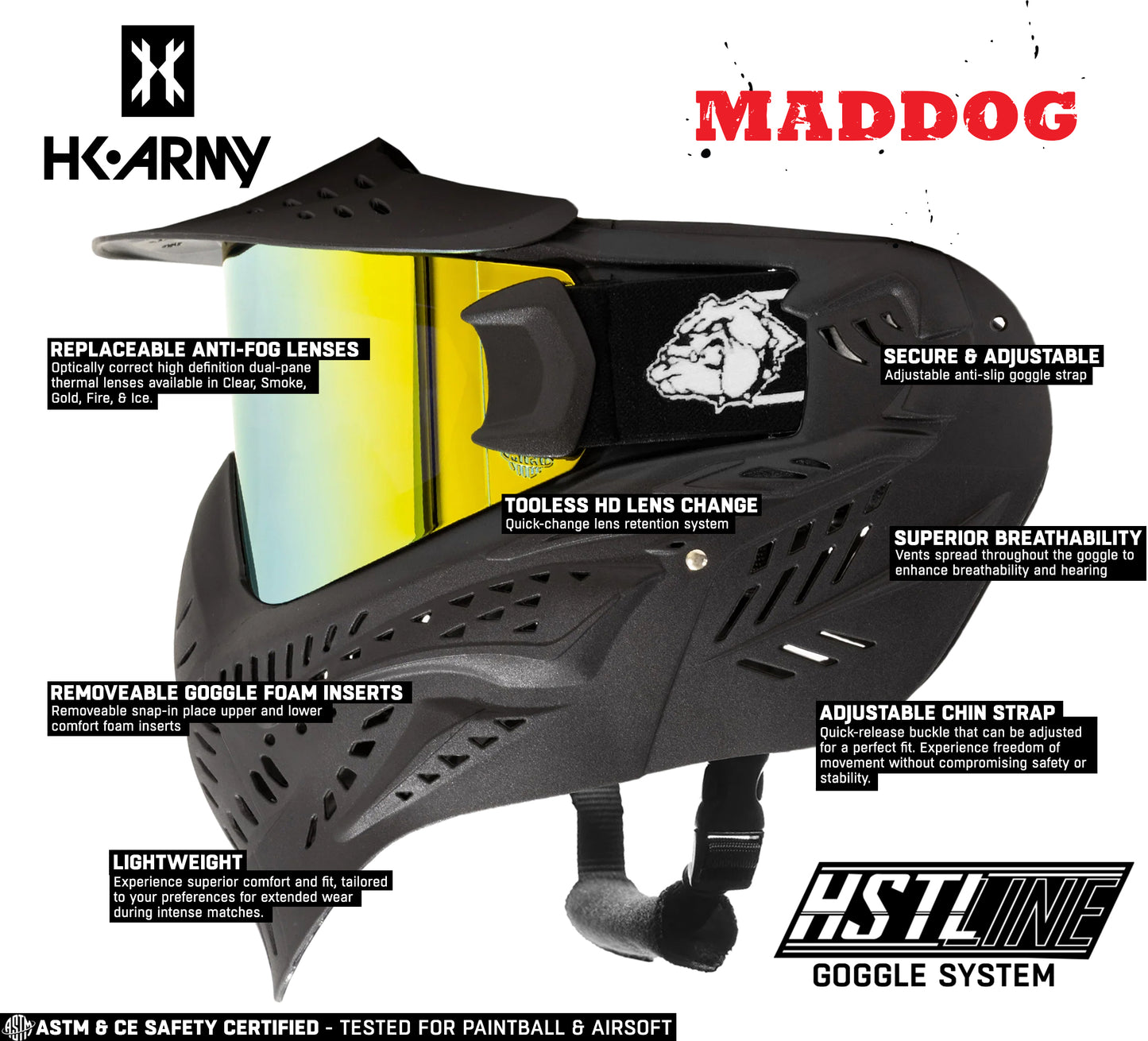CLEARANCE Maddog HK Army HSTL Goggle Paintball Airsoft Mask with Anti Fog Thermal Lens | CLEAR SMOKE FIRE ICE GOLD CHROME | USED