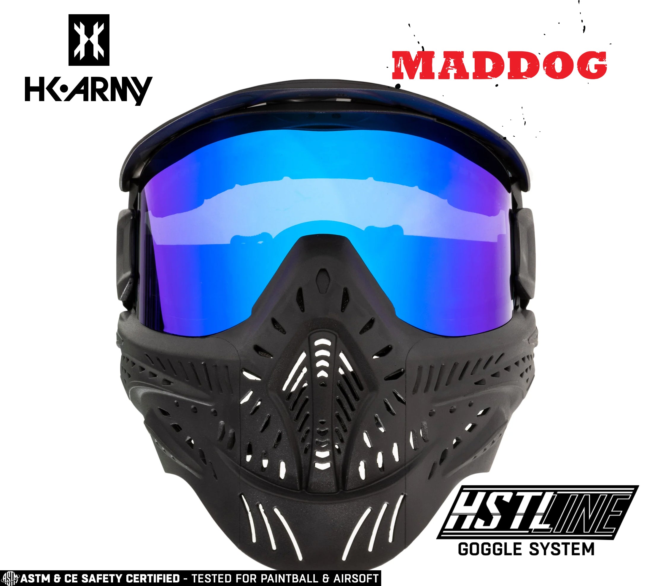 Maddog HK Army HSTL Goggle Paintball Airsoft Mask with Anti Fog Thermal Lens - Black w/ Ice Lens
