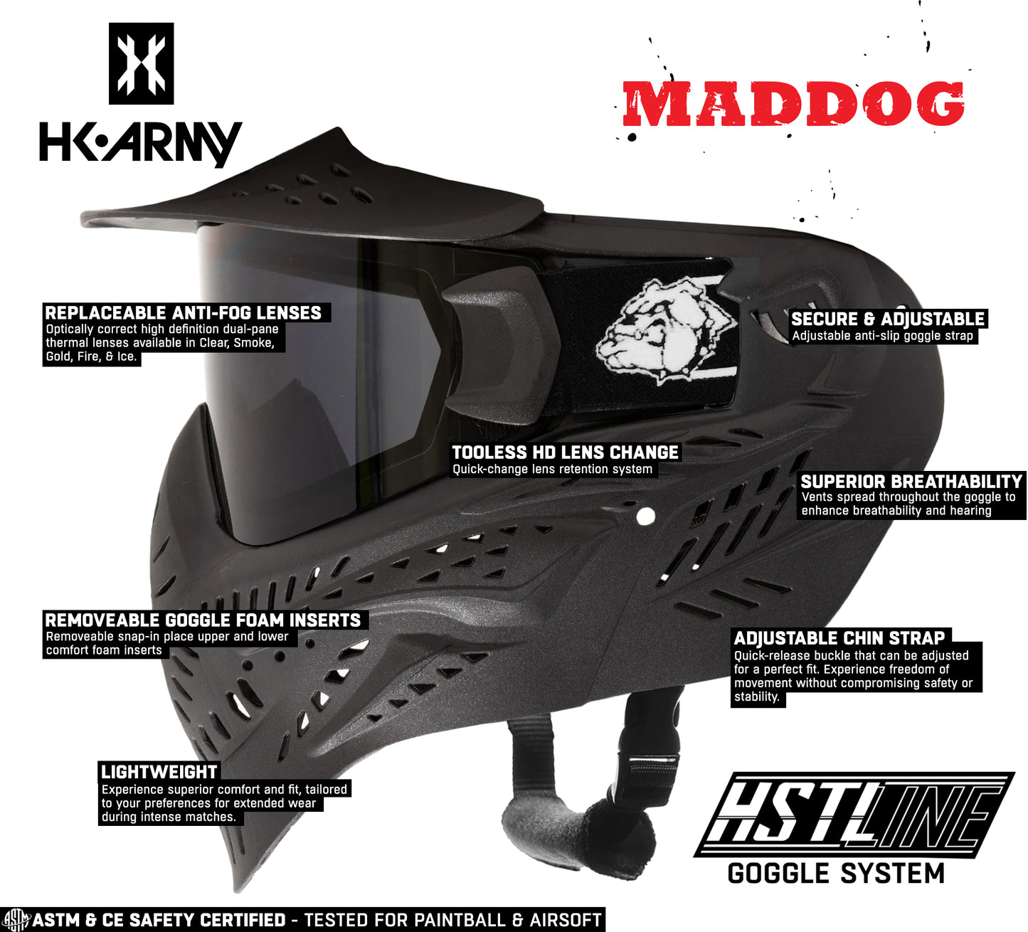 CLEARANCE Maddog HK Army HSTL Goggle Paintball Airsoft Mask with Anti Fog Thermal Lens | CLEAR SMOKE FIRE ICE GOLD CHROME | USED