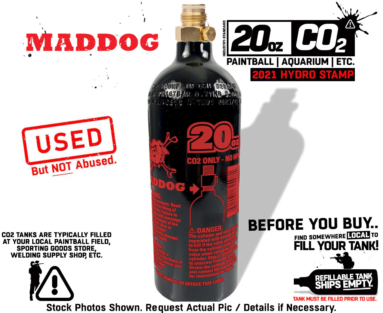 CLEARANCE Maddog 20 Oz Aluminum Paintball Tank Co2 Bottle | 2021 Hydro | Used BUT Not Abused