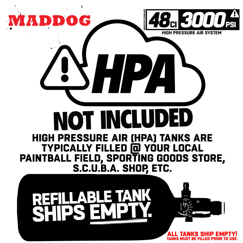 CLEARANCE Maddog 48/3000 Compressed Air Aluminum HPA Paintball Tank with Regulator - 2024 Hydro | Used But NOT Abused