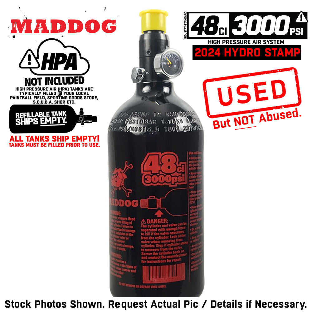 CLEARANCE Maddog 48/3000 Compressed Air Aluminum HPA Paintball Tank with Regulator - 2024 Hydro | Used But NOT Abused