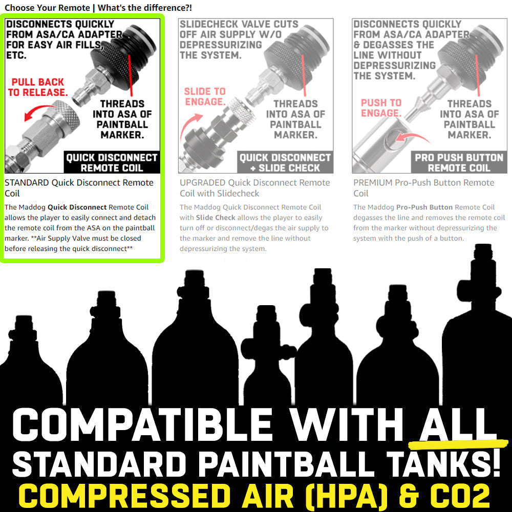 CLEARANCE Maddog Quick Disconnect Paintball Tank Remote Coils - High Pressure Air (HPA) & CO2 | USED But NOT Abused