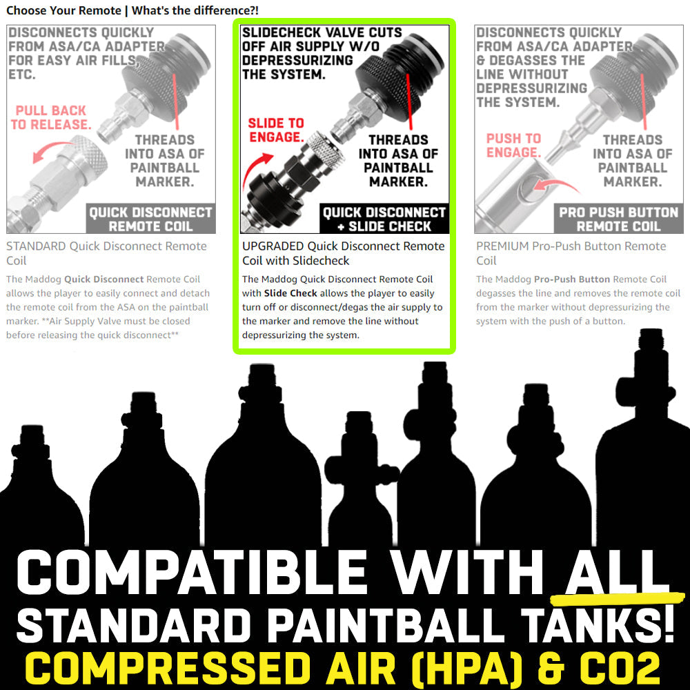 CLEARANCE Maddog Quick Disconnect Paintball Tank Remote Coils - High Pressure Air (HPA) & CO2 | USED But NOT Abused