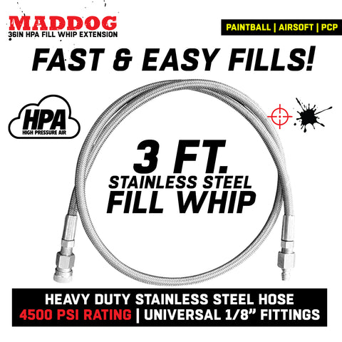 Maddog Paintball Fill Whip Hose Extension - Stainless Steel