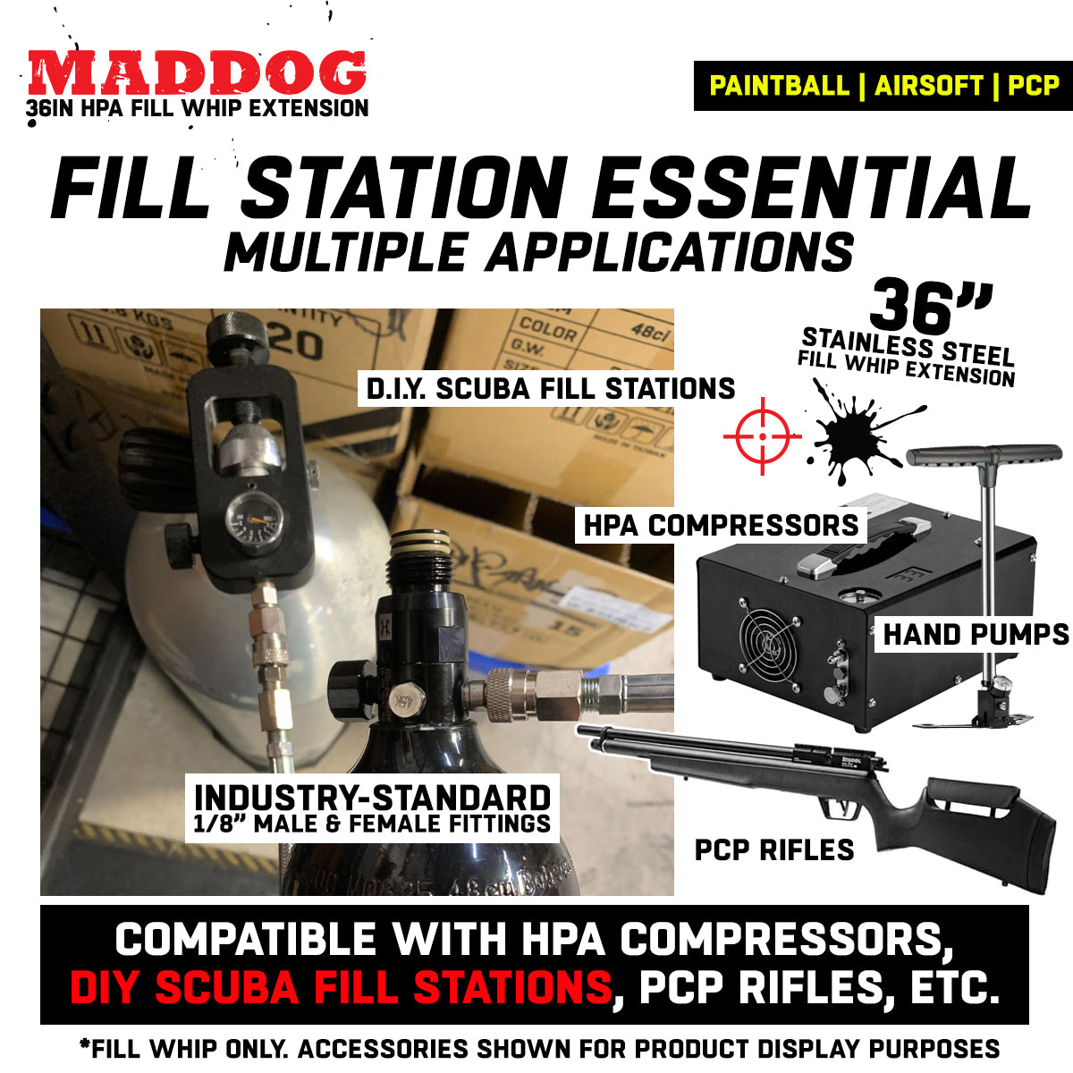 Maddog Paintball Fill Whip Hose Extension - Stainless Steel