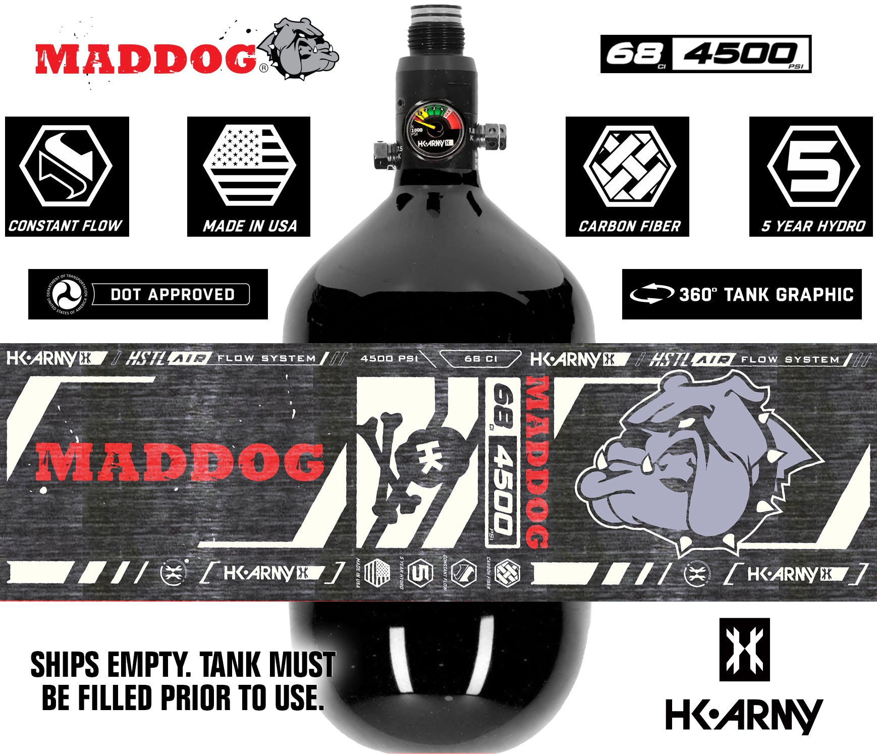 HK Army HSTL 68/4500 Carbon Fiber HPA Compressed Air Paintball Tank System - Standard Reg