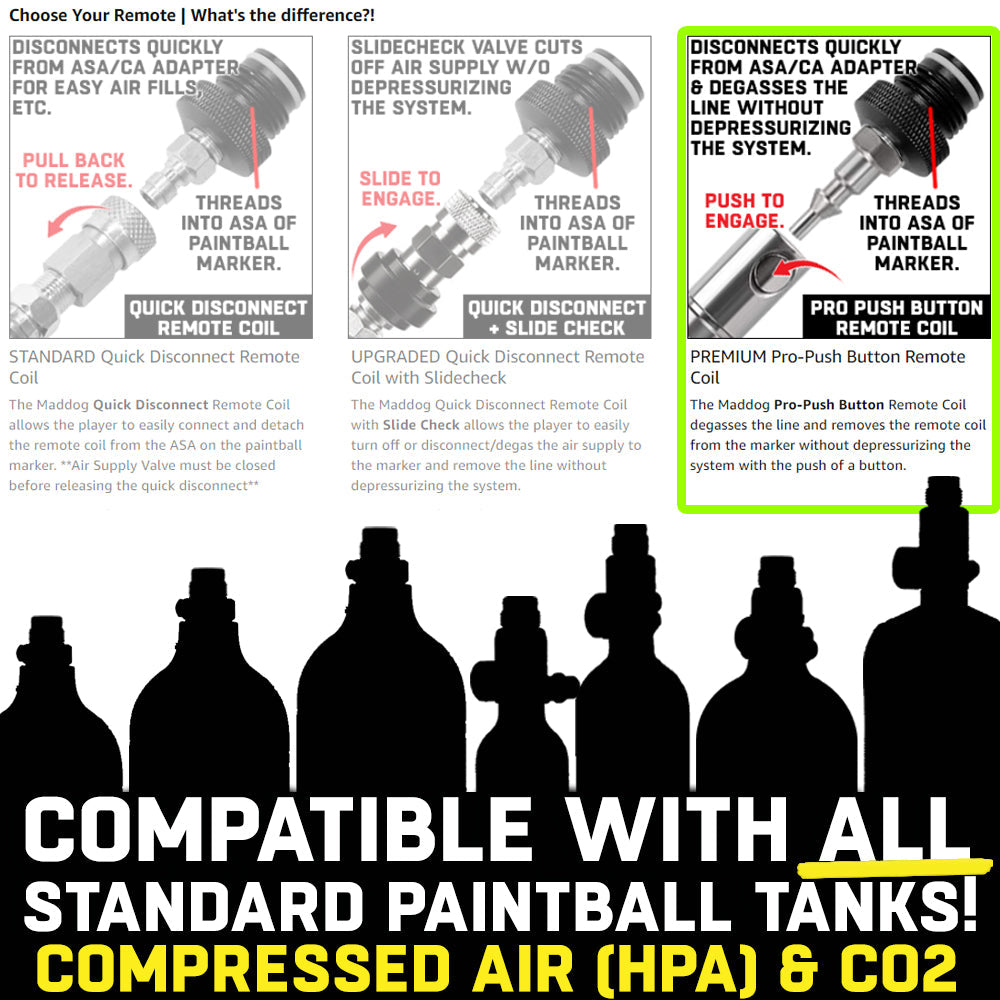 CLEARANCE Maddog Quick Disconnect Paintball Tank Remote Coils - High Pressure Air (HPA) & CO2 | USED But NOT Abused