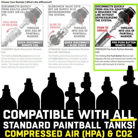 CLEARANCE Maddog Quick Disconnect Paintball Tank Remote Coils - High Pressure Air (HPA) & CO2